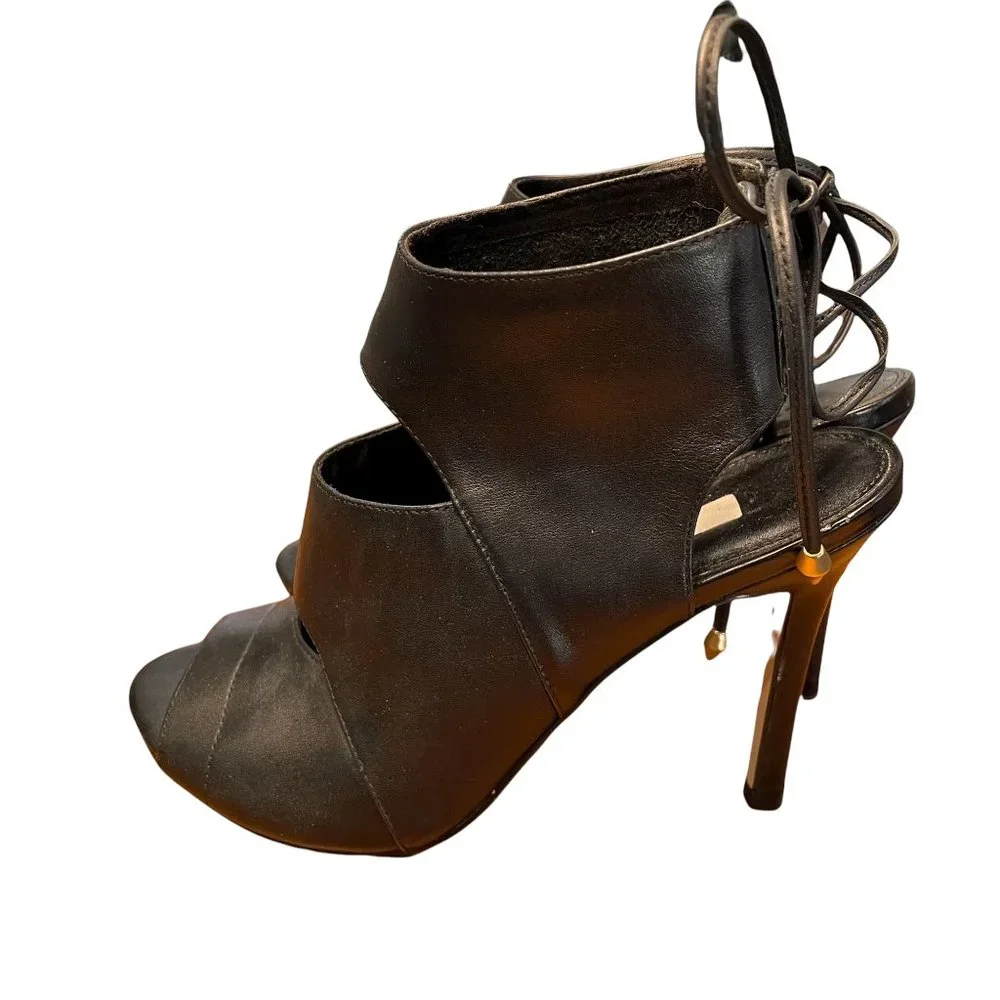 Guess Black Leather Back Lace Up Heels Size 6.5 - Picture 4 of 7